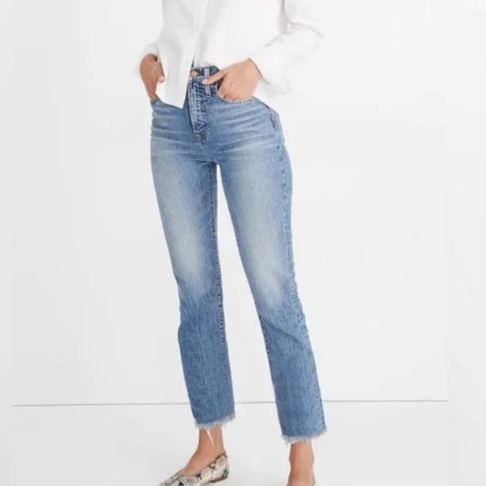 Madewell “The Perfect Vintage” Straight Leg Jean High Waisted Frayed Hem 25P